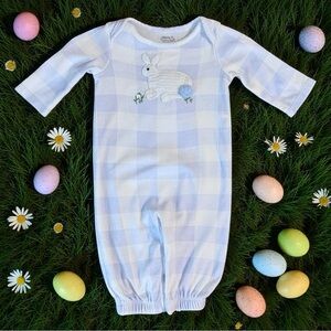 Mud Pie French Knot Bunny Convertible Gown 0–3M Blue Gingham Baby Easter Outfit